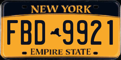 NY license plate FBD9921