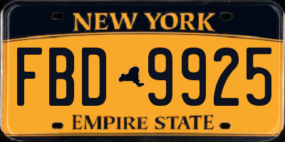 NY license plate FBD9925