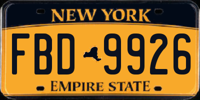 NY license plate FBD9926