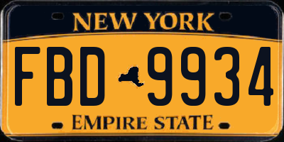 NY license plate FBD9934