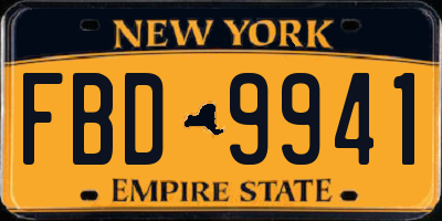 NY license plate FBD9941