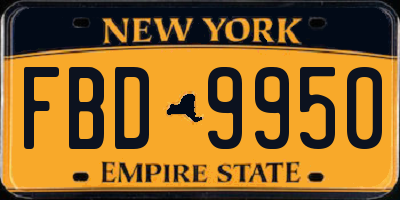 NY license plate FBD9950