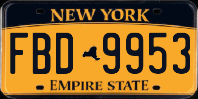 NY license plate FBD9953