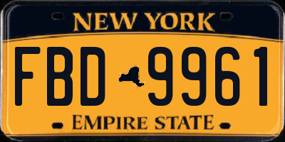 NY license plate FBD9961