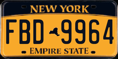 NY license plate FBD9964