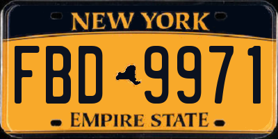 NY license plate FBD9971