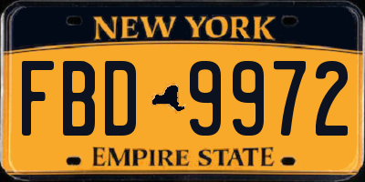 NY license plate FBD9972