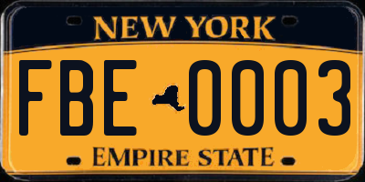 NY license plate FBE0003