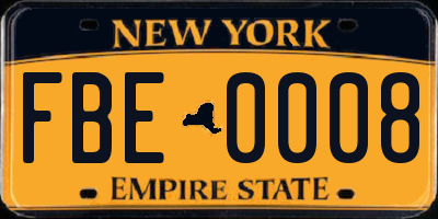 NY license plate FBE0008