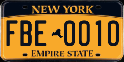 NY license plate FBE0010