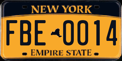 NY license plate FBE0014