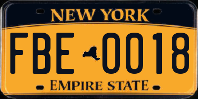 NY license plate FBE0018