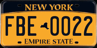 NY license plate FBE0022
