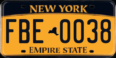 NY license plate FBE0038