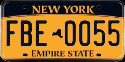 NY license plate FBE0055