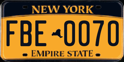 NY license plate FBE0070