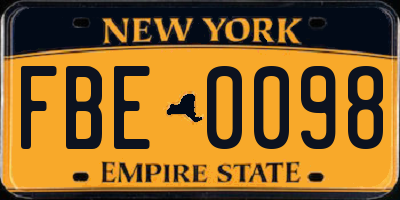 NY license plate FBE0098
