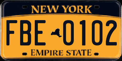 NY license plate FBE0102