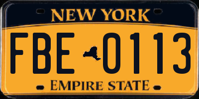NY license plate FBE0113