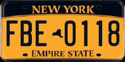 NY license plate FBE0118