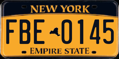 NY license plate FBE0145