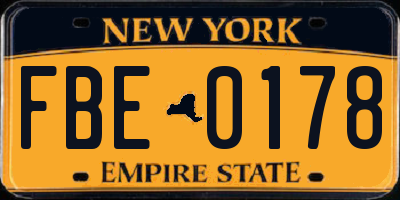 NY license plate FBE0178