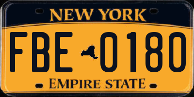 NY license plate FBE0180