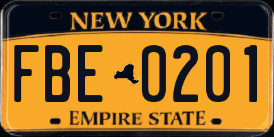 NY license plate FBE0201