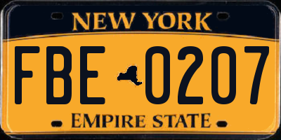 NY license plate FBE0207