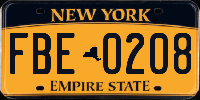 NY license plate FBE0208