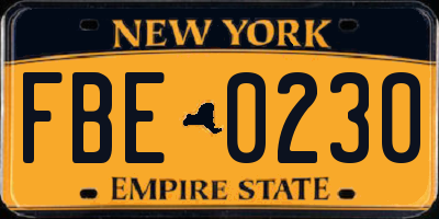 NY license plate FBE0230