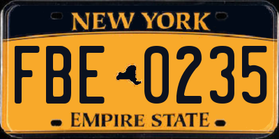 NY license plate FBE0235
