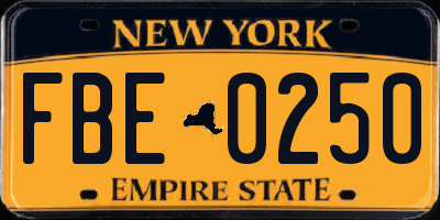 NY license plate FBE0250