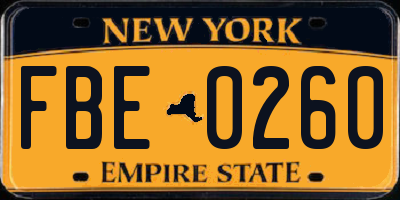 NY license plate FBE0260