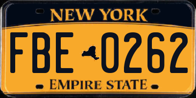 NY license plate FBE0262