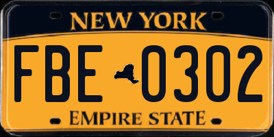NY license plate FBE0302