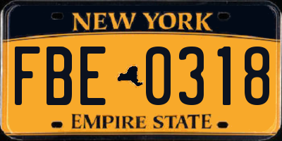 NY license plate FBE0318