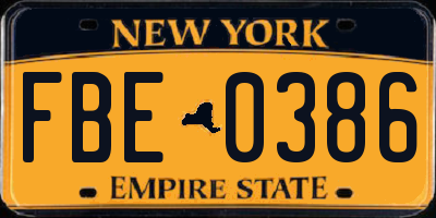NY license plate FBE0386