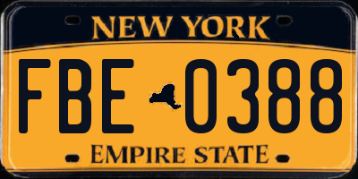 NY license plate FBE0388