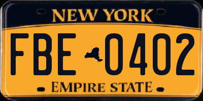 NY license plate FBE0402