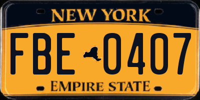 NY license plate FBE0407