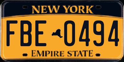 NY license plate FBE0494