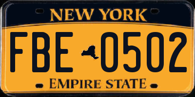 NY license plate FBE0502