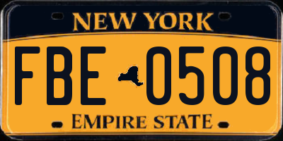 NY license plate FBE0508