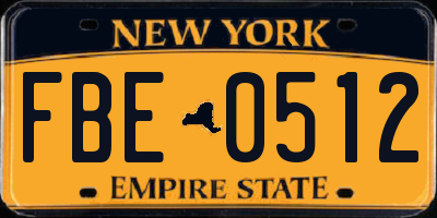 NY license plate FBE0512