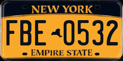 NY license plate FBE0532