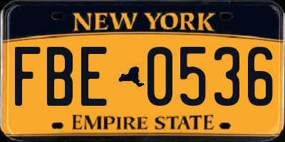 NY license plate FBE0536