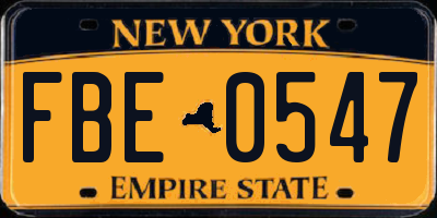 NY license plate FBE0547