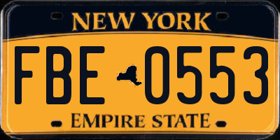 NY license plate FBE0553