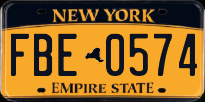 NY license plate FBE0574